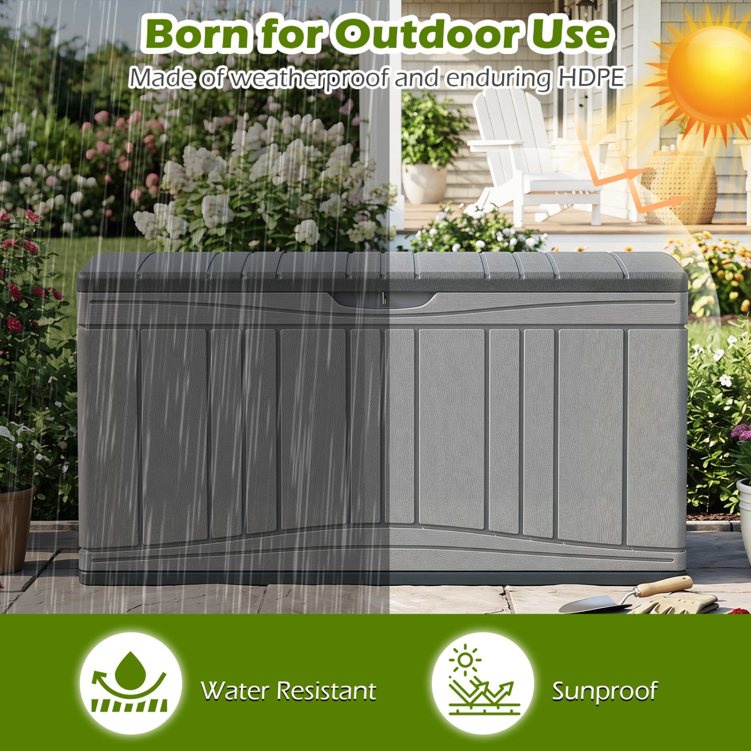 80 Gallon Outdoor Deck Box, Lockable Lid, Garden Storage, Gray Sheds & Outdoor Storage at Gallery Canada