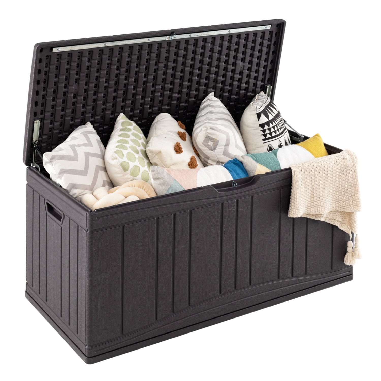 80 Gallon Outdoor Deck Box, Lockable Lid, Brown Sheds & Outdoor Storage Brown at Gallery Canada