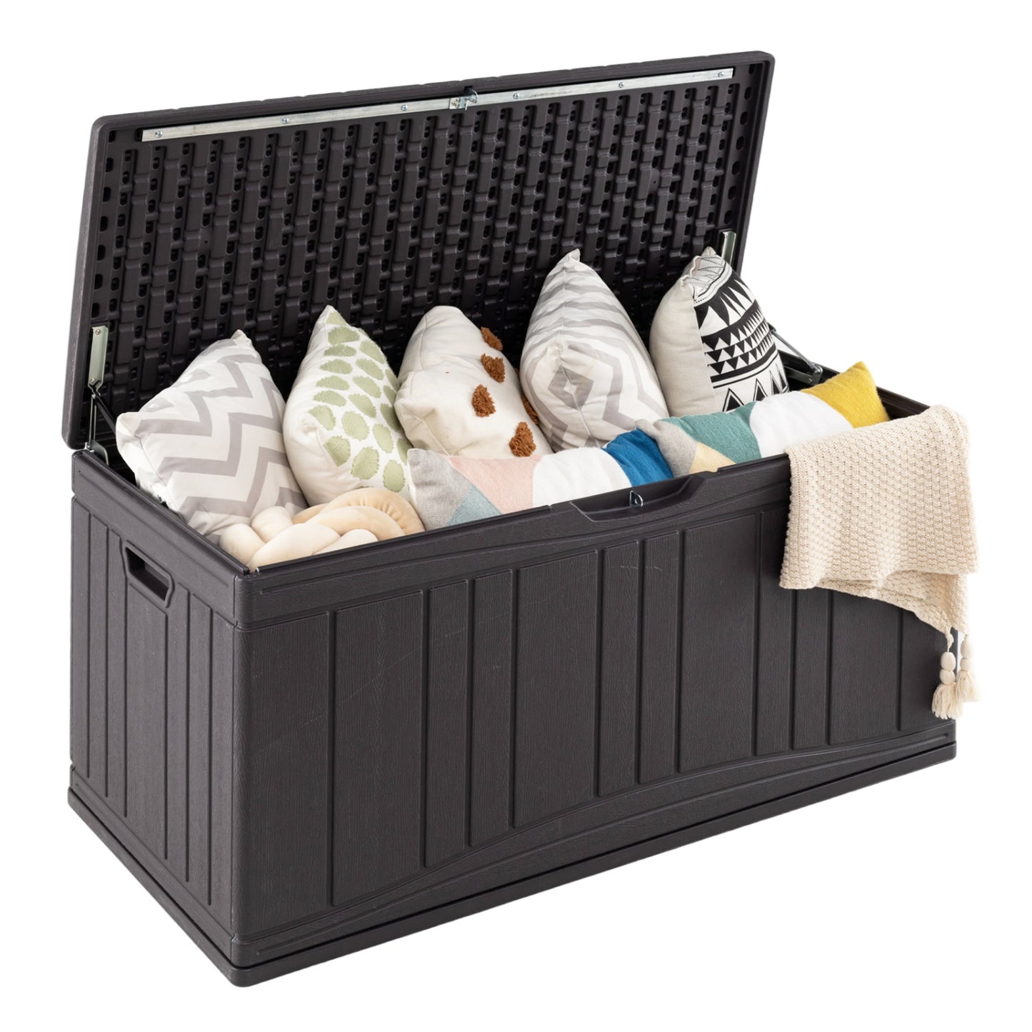 80 Gallon Outdoor Deck Box, Lockable Lid, Brown Sheds & Outdoor Storage Brown at Gallery Canada
