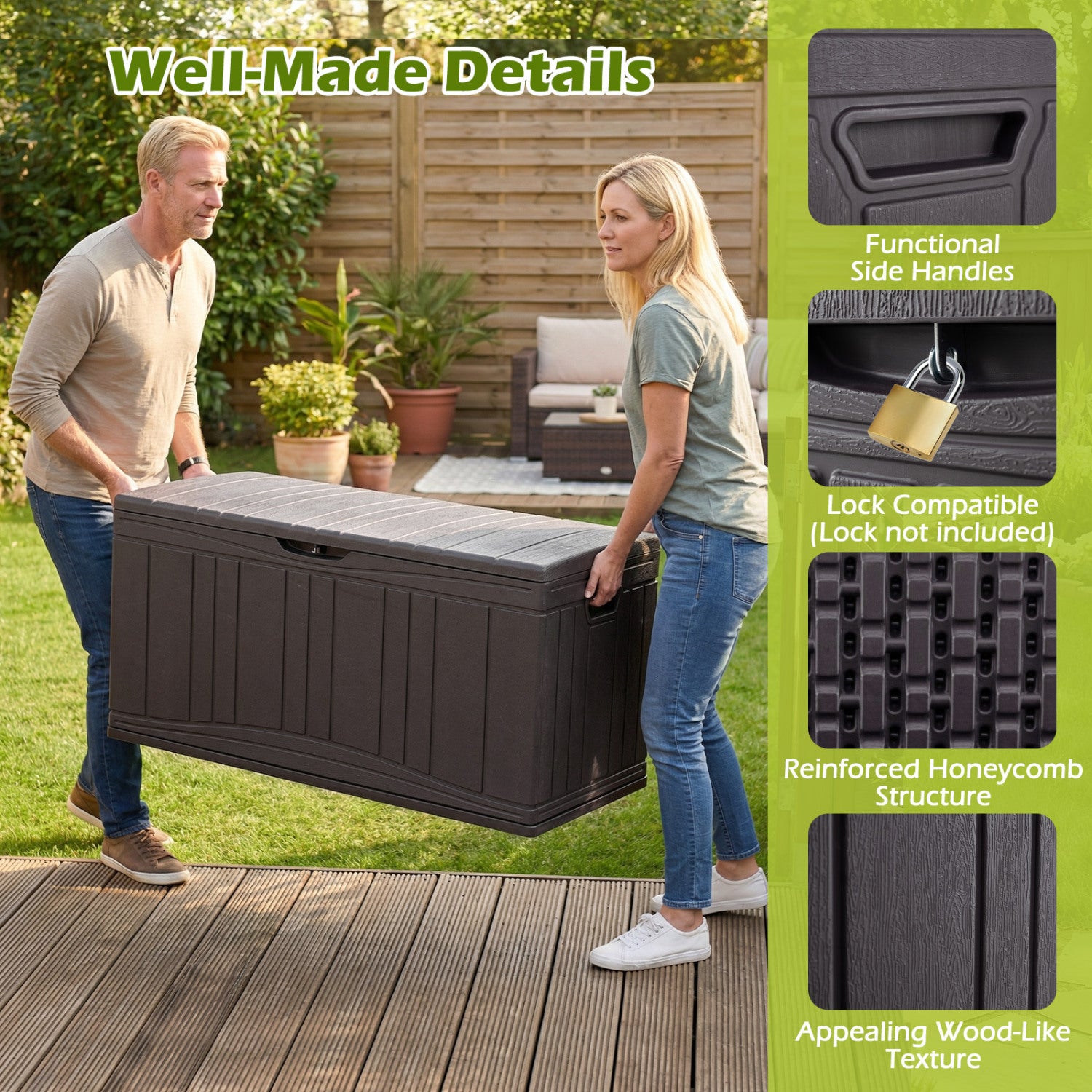 80 Gallon Outdoor Deck Box, Lockable Lid, Brown Sheds & Outdoor Storage at Gallery Canada