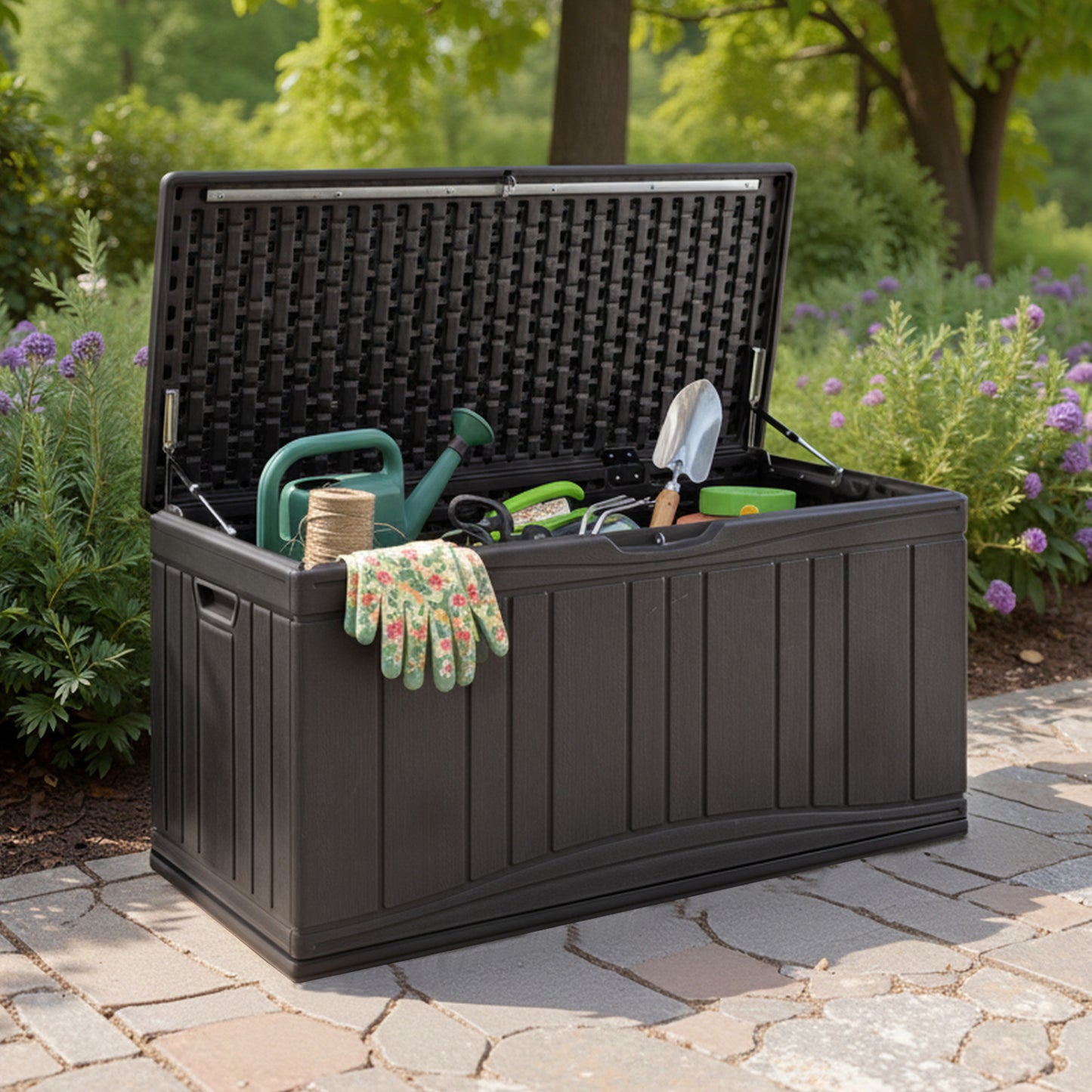 80 Gallon Outdoor Deck Box, Lockable Lid, Brown Sheds & Outdoor Storage at Gallery Canada