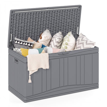 Coffre de terrasse extérieur 300 L, couvercle verrouillable, gris