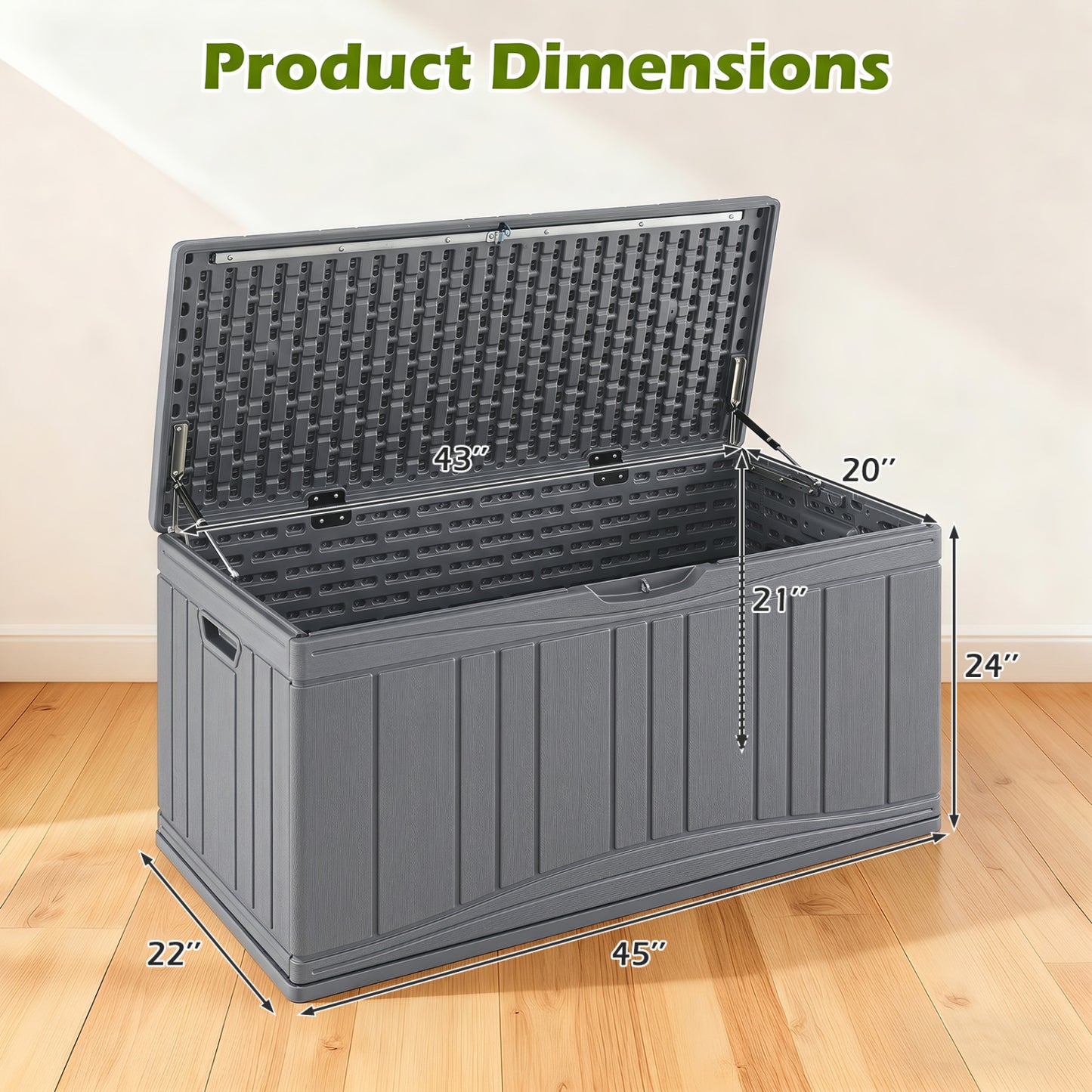 Coffre de terrasse extérieur 300 L, couvercle verrouillable, gris
