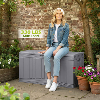 Coffre de terrasse extérieur 300 L, couvercle verrouillable, gris