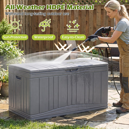 Coffre de terrasse extérieur 300 L, couvercle verrouillable, gris