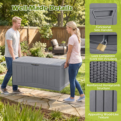 Coffre de terrasse extérieur 300 L, couvercle verrouillable, gris