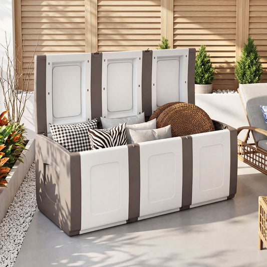 80 Gallon Patio Container With Lockable Lid, Beige Garden Tools Beige at Gallery Canada
