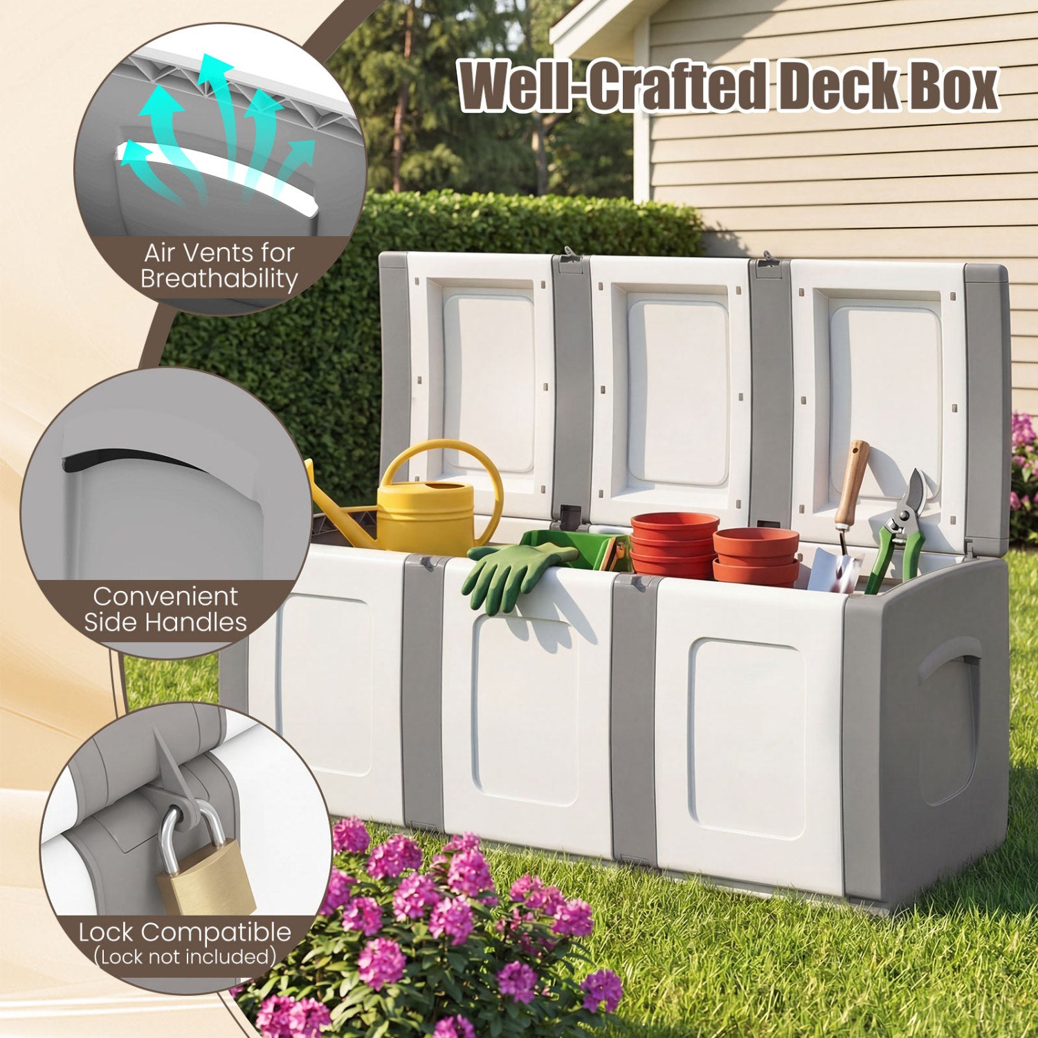 80 Gallon Patio Container, Lockable Lid, Gray Garden Tools at Gallery Canada