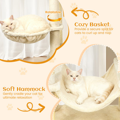 80 Inches Tall Cat Tree with 2 Large Condos and Dangling Toys, Beige Cat Trees Condos & Scratchers at Gallery Canada