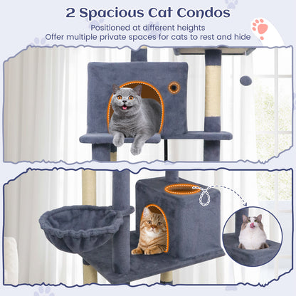 80 Inches Tall Cat Tree with 2 Large Condos and Dangling Toys, Dark Gray Cat Trees Condos & Scratchers at Gallery Canada