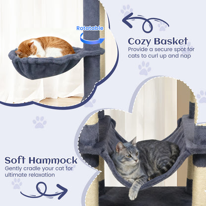 80 Inches Tall Cat Tree with 2 Large Condos and Dangling Toys, Dark Gray Cat Trees Condos & Scratchers at Gallery Canada