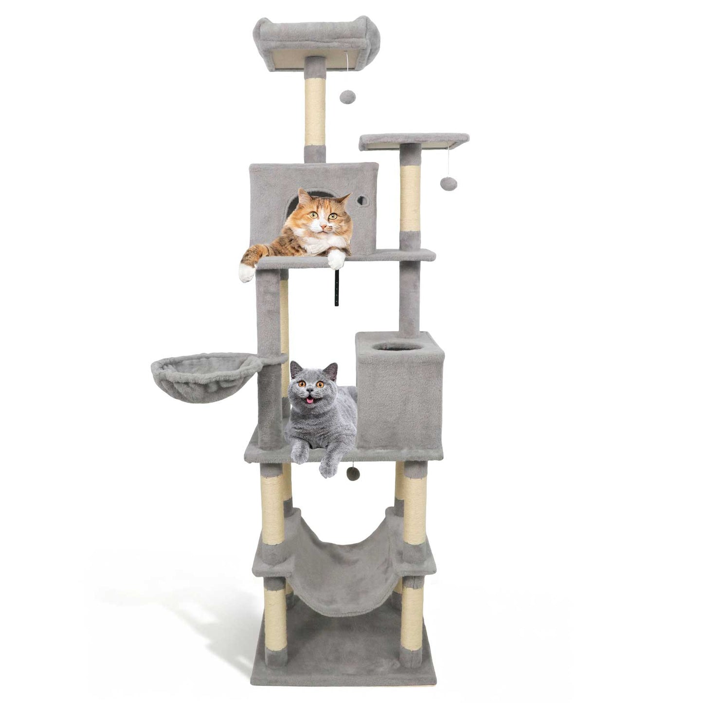 80 Inches Tall Cat Tree with 2 Large Condos and Dangling Toys, Light Gray Cat Trees Condos & Scratchers Light Gray at Gallery Canada