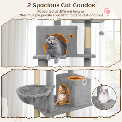 80 Inches Tall Cat Tree with 2 Large Condos and Dangling Toys, Light Gray Cat Trees Condos & Scratchers at Gallery Canada