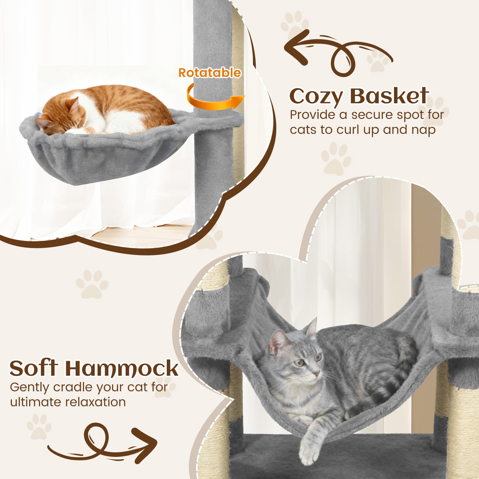 80 Inches Tall Cat Tree with 2 Large Condos and Dangling Toys, Light Gray Cat Trees Condos & Scratchers at Gallery Canada