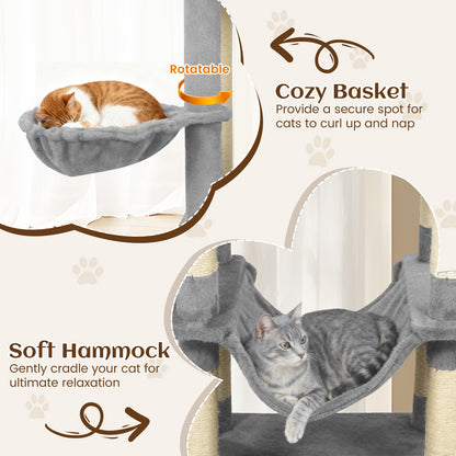 80 Inches Tall Cat Tree with 2 Large Condos and Dangling Toys, Light Gray Cat Trees Condos & Scratchers at Gallery Canada