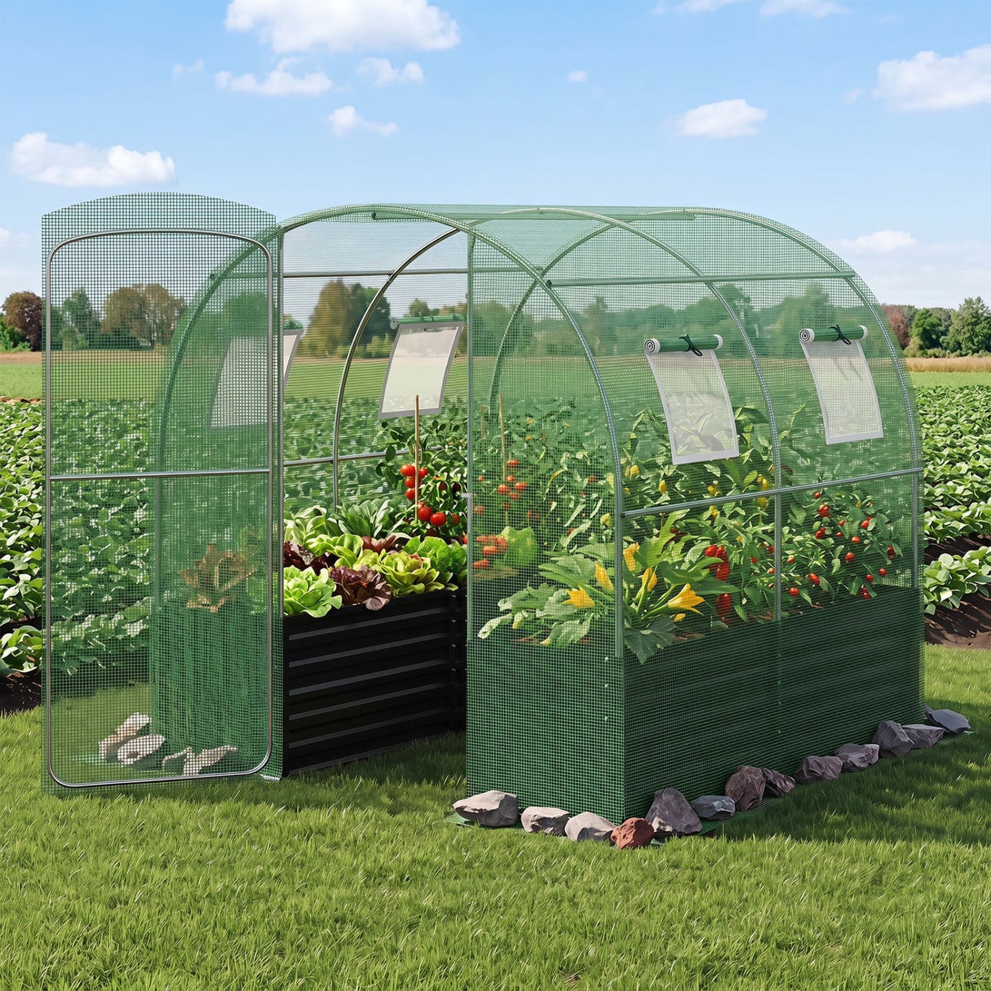 Walk-In Greenhouse With Large Plant Bed, 80 x 79 x 79 In, Green