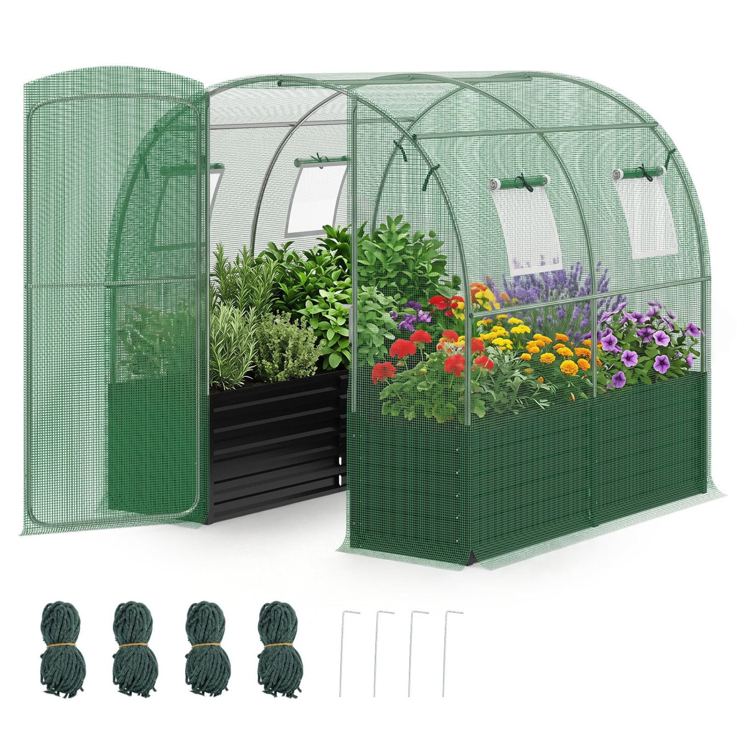 Walk-In Greenhouse With Large Plant Bed, 80 x 79 x 79 In, Green