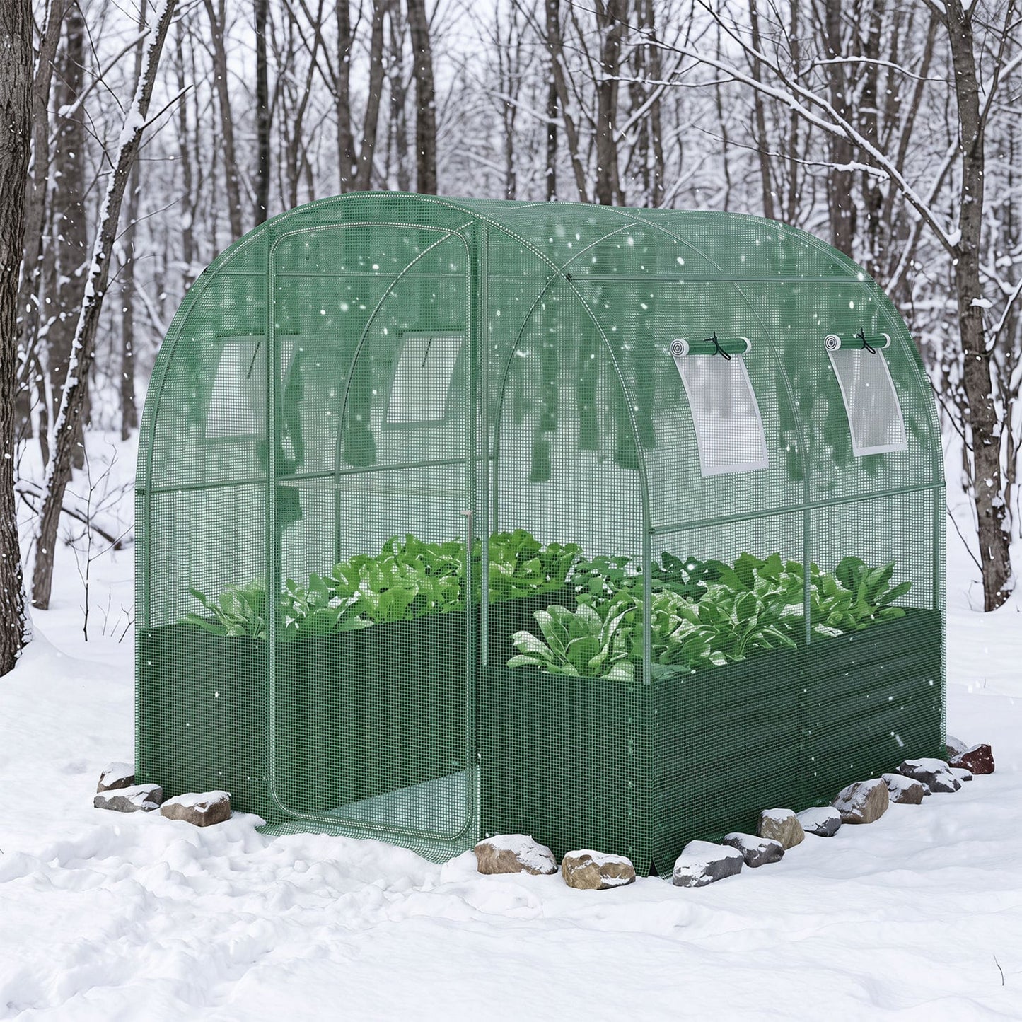Walk-In Greenhouse With Large Plant Bed, 80 x 79 x 79 In, Green