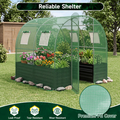 Walk-In Greenhouse With Large Plant Bed, 80 x 79 x 79 In, Green