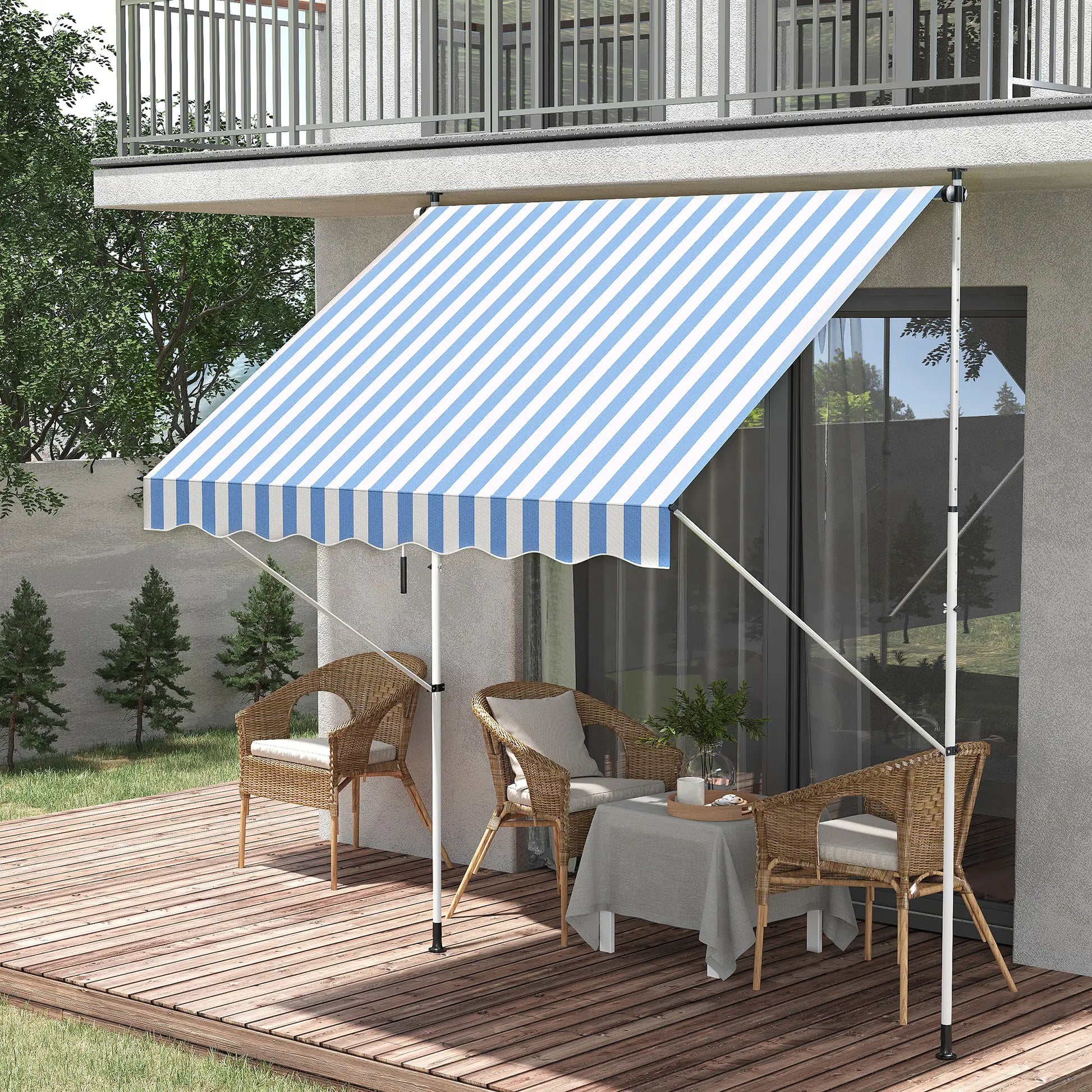6.6'x5' Manual Retractable Patio Awning, Sun Shade, Water Resistant, Blue Door Awnings at Gallery Canada