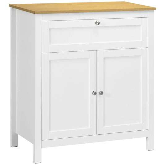 White Sideboard Cabinet, Buffet Table with Drawer, Double Door Cupboard, Adjustable Shelf, White Bar Cabinets White, Natural at Gallery Canada