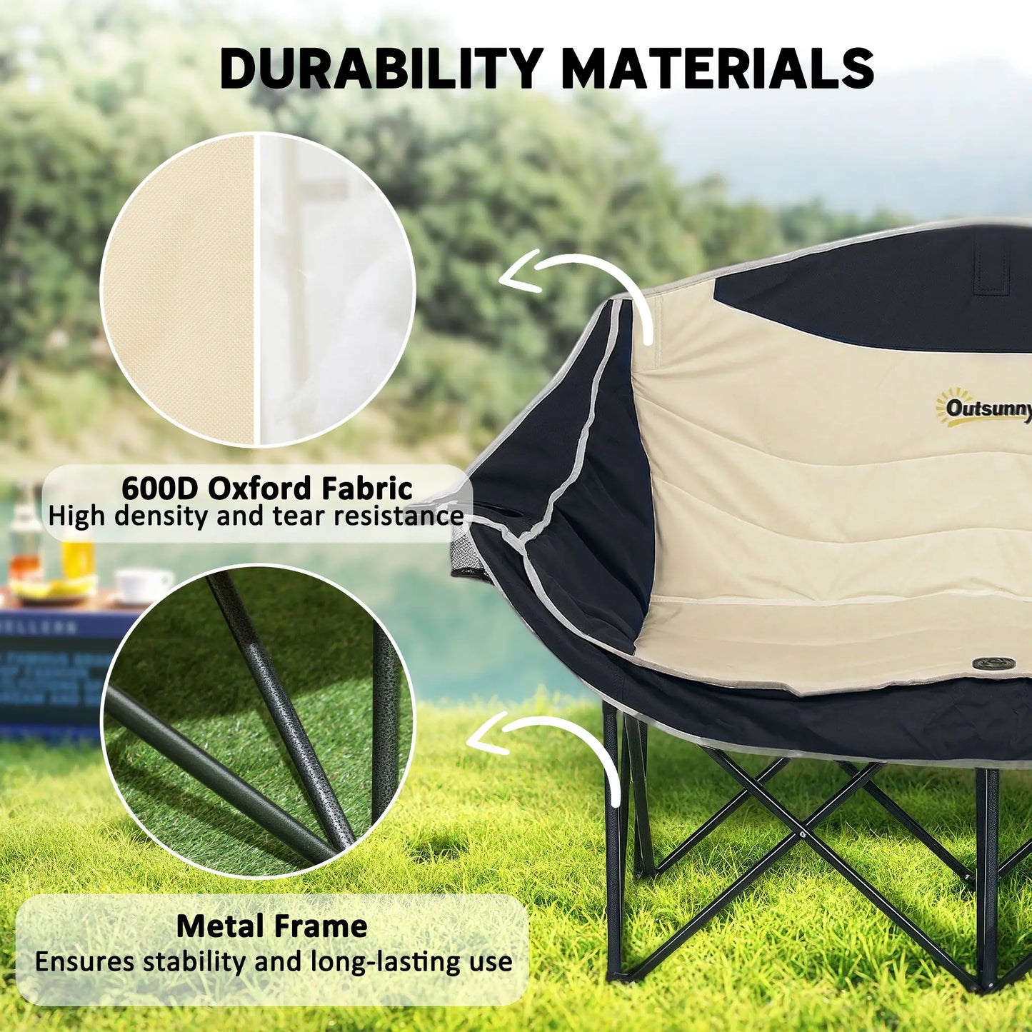 Portable Camp Chair, Double with Cup Holders, Carry Bag, 551 lbs, Khaki Picnic Tables & Camping Chairs at Gallery Canada