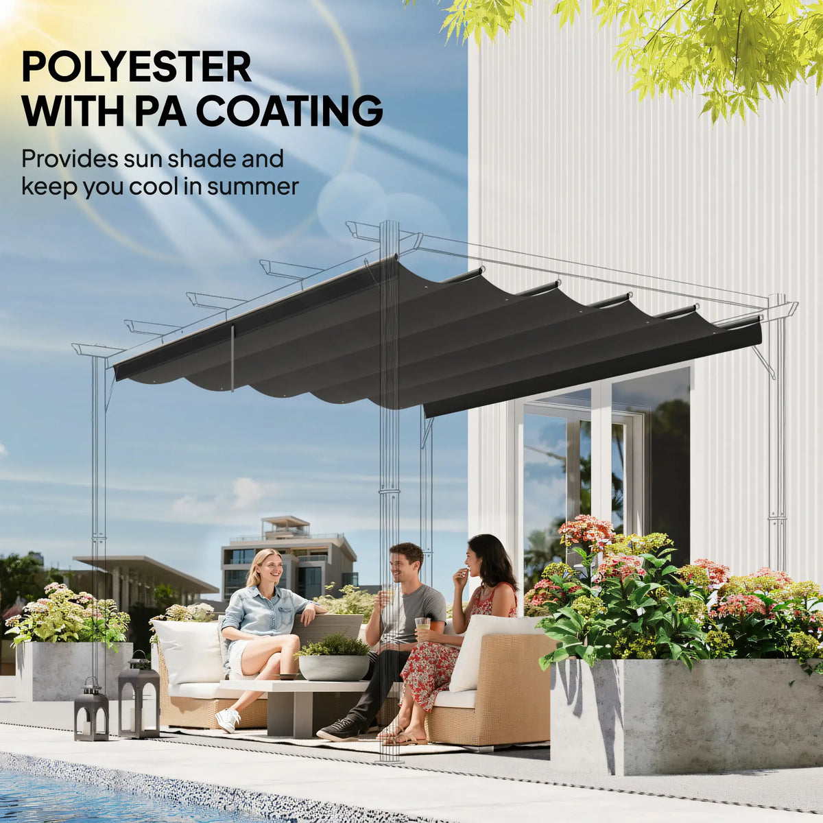 8.5'x11.5' Retractable Pergola Canopy Replacement, Dark Grey Gazebo Canopy Replacement at Gallery Canada