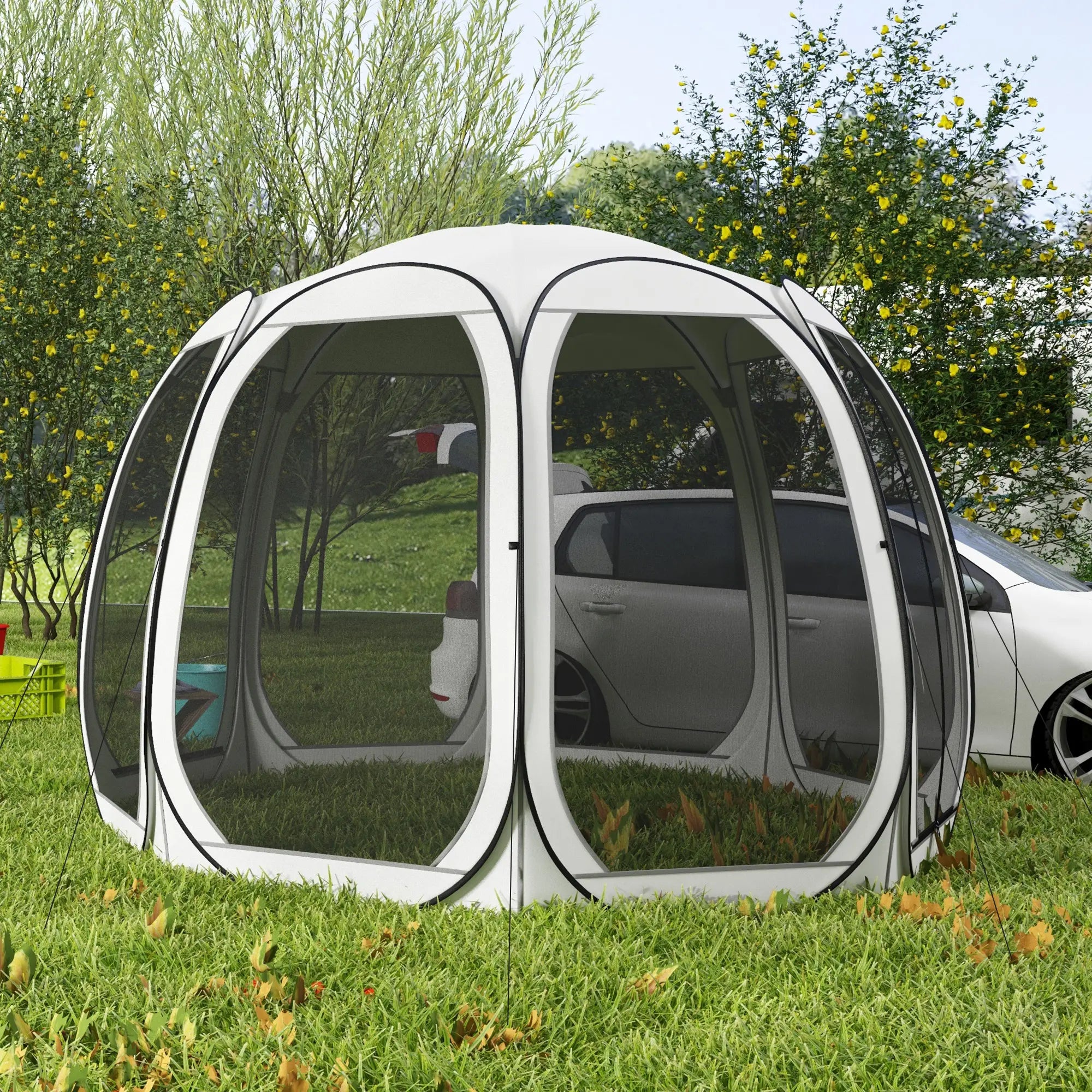 11' x 11.5' Screen Tent, Pop Up Camping Gazebo, Cream White Pop Up Canopies at Gallery Canada