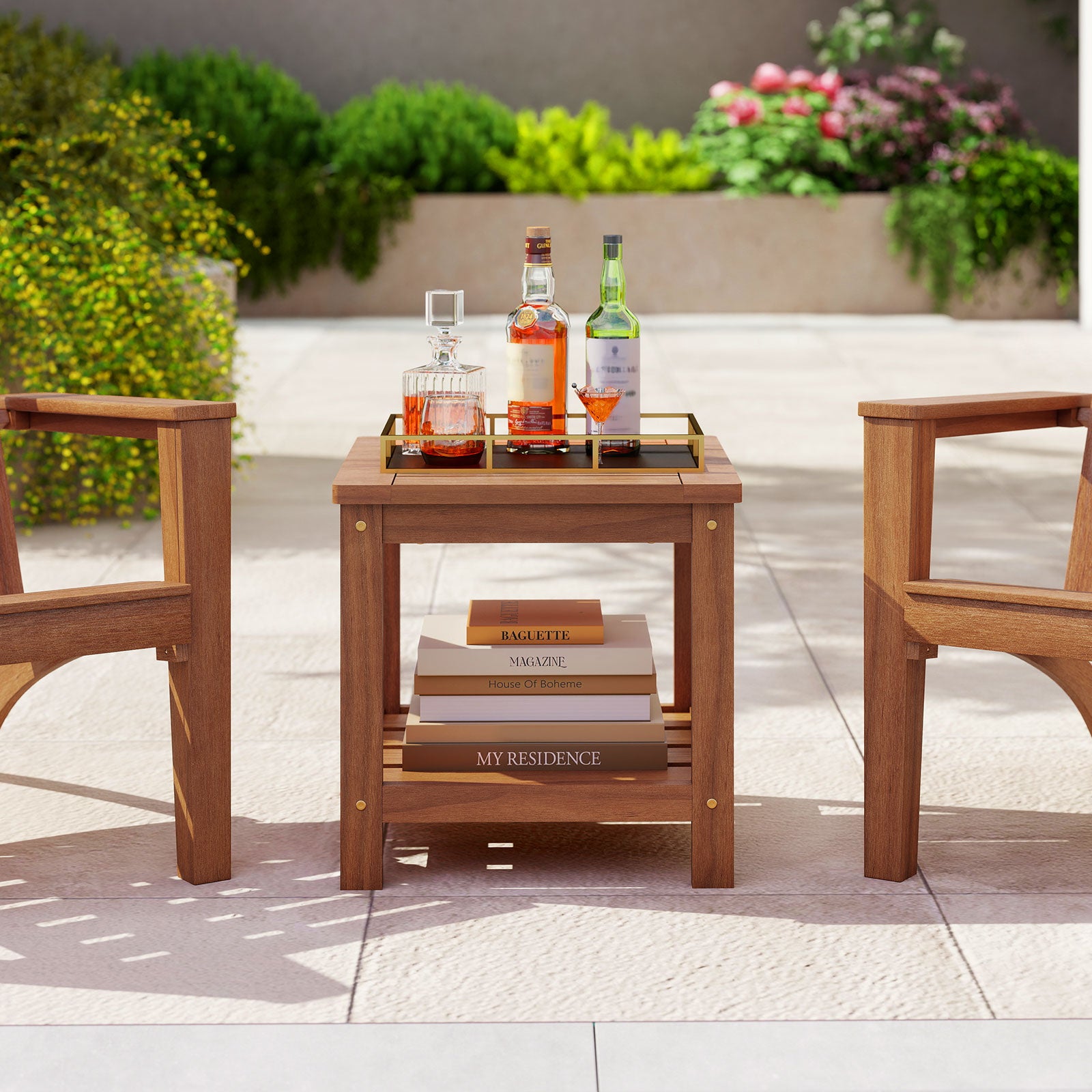 2-Tier Outdoor Side Table with Storage Shelf for Patio, Natural Patio Coffee Tables at Gallery Canada