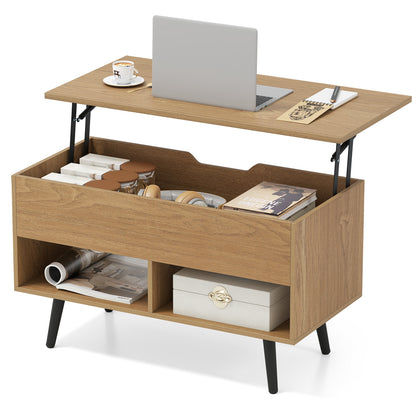 31.5 Inch Lift-Top Coffee Table with Hidden Storage and 2 Open Shelves, Natural Living Room at Gallery Canada
