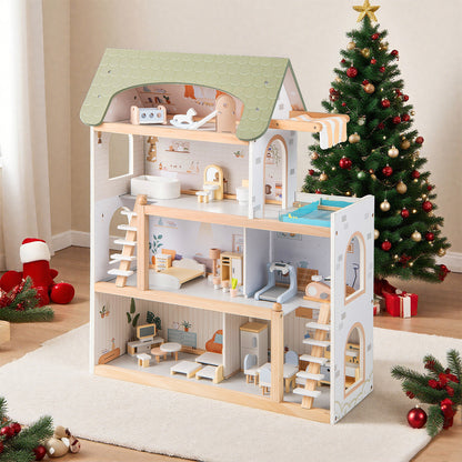 Wooden Dollhouse With 33 PCS Furniture, Green Play Tents & Playhouse at Gallery Canada