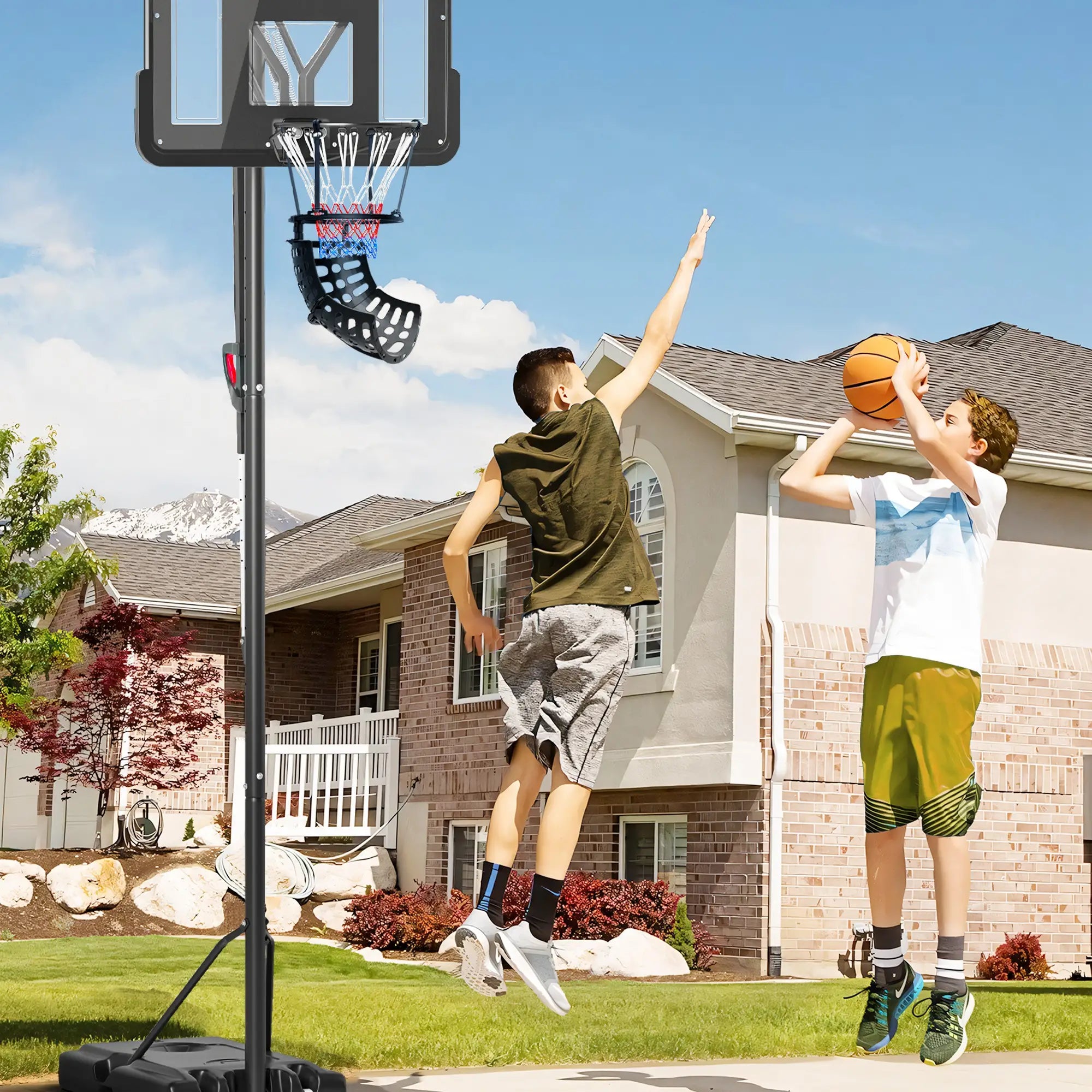 Height Adjustable Basketball Rebounder, 360° Rotatable Return Chute, Black Basketball at Gallery Canada