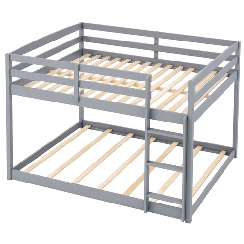 Full Over Full Bunk Bed Low-to-ground Bunk Bed, Gray
