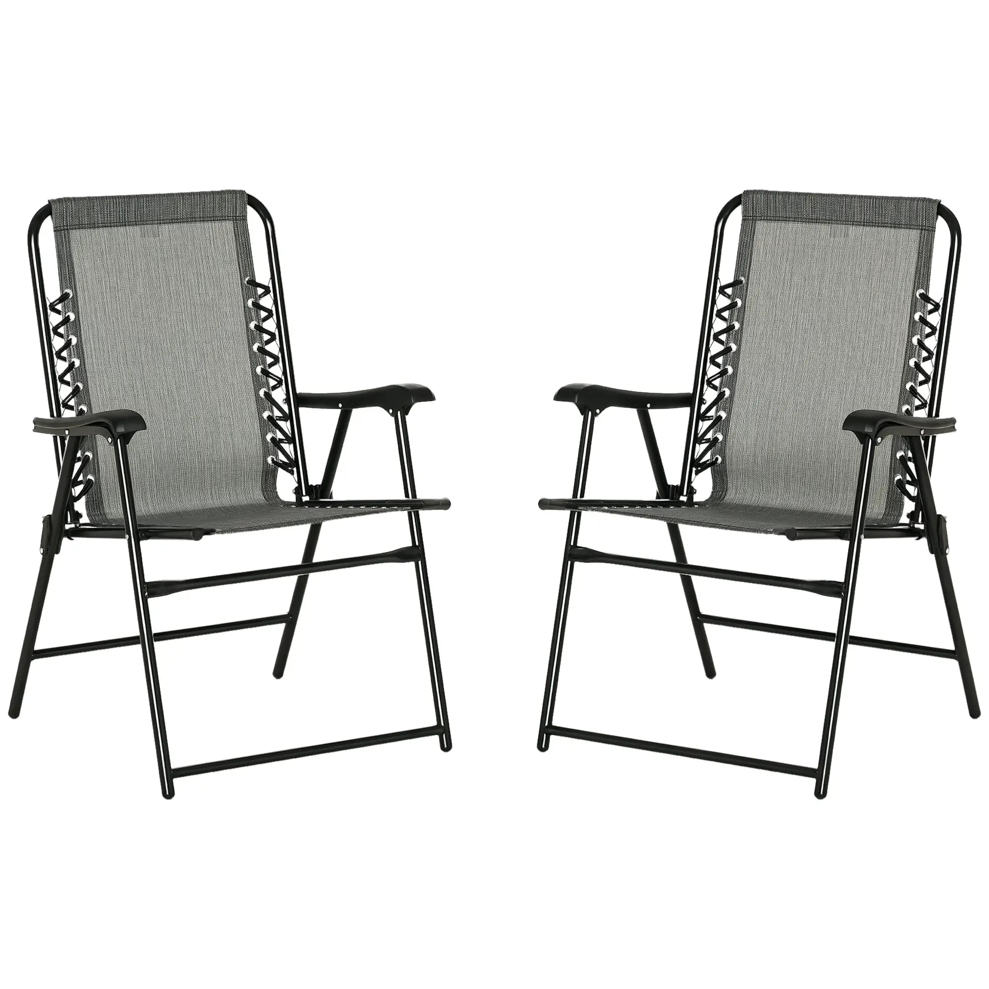 2-Piece Outdoor Folding Chair Set, Portable Camping Chairs with Armrests, Grey Patio Chairs at Gallery Canada