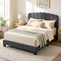 Cadre de lit Queen Size, Plateforme rembourrée, Tête de lit ajustable, Gris foncé, Gris foncé