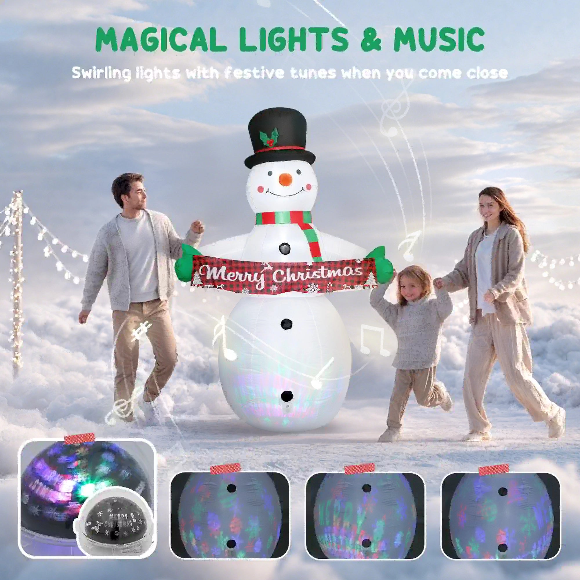 7FT Snowman Inflatable with Motion Music, LED Light Projector Christmas Inflatables at Gallery Canada