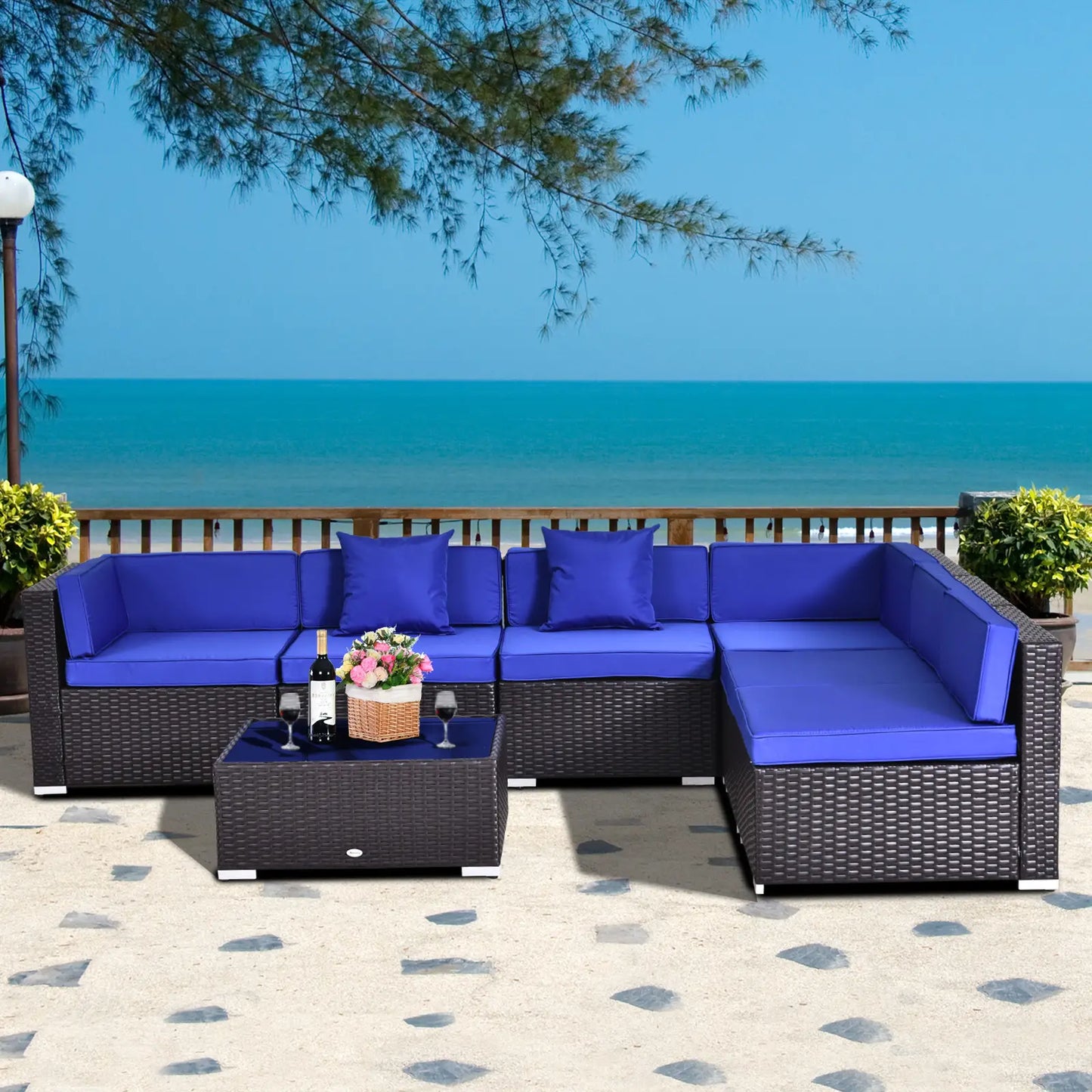 7-Piece Outdoor Rattan Furniture Set, Patio Wicker Sectional Sofa, Blue Patio Furniture Sets at Gallery Canada