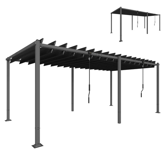 10' x 19' Dark Grey Louvered Pergola, UPF50+ Adjustable Roof, Aluminum Frame, Dark Grey Pergolas Dark Grey at Gallery Canada