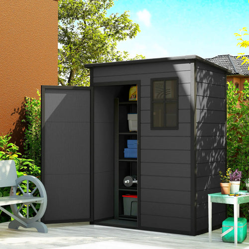 5 x 3FT Garden Shed With Floor, Lockable Door, Window, Vent, Dark Grey