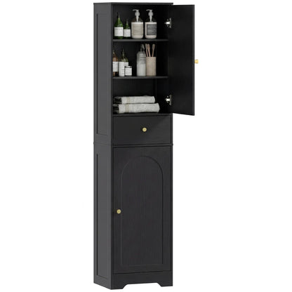 67" Tall Bathroom Cabinet, 2 Doors, Drawer, Adjustable Shelf, Black Wood Grain, Black Freestanding Bathroom Cabinets at Gallery Canada