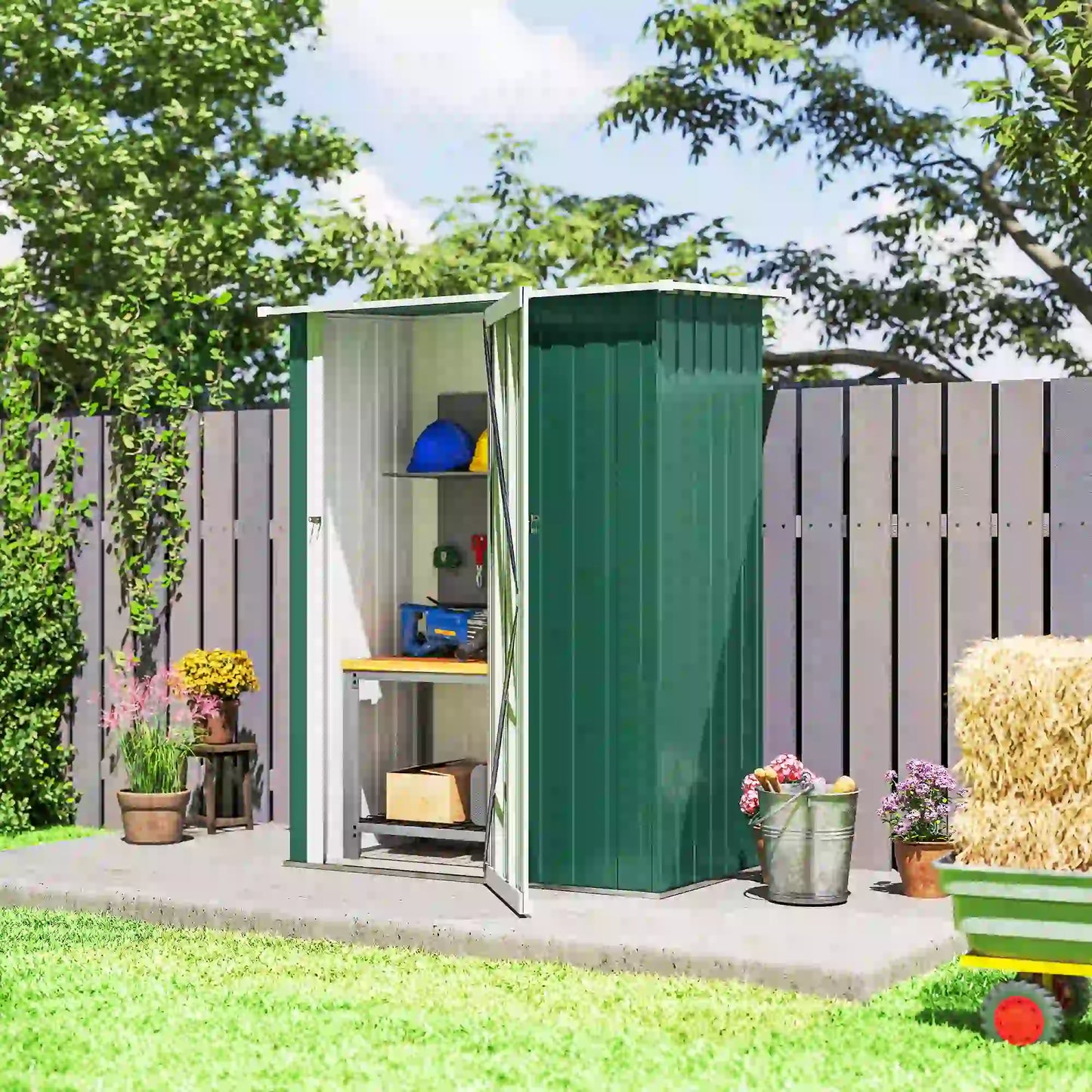 5 x 3ft Outdoor Metal Garden Shed, Sloped Roof, Lockable Door, Green Sheds at Gallery Canada