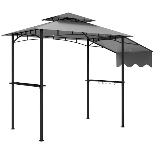 8'x5' Grill Gazebo, Double Tiered Barbecue Shelter, Light Grey BBQ Grill Gazebos Light Grey at Gallery Canada
