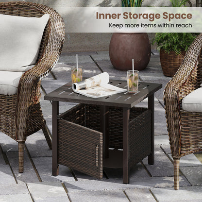 Outdoor Side Table with 1.93" Umbrella Hole All-Weather PE Wicker Patio Umbrella Table, Brown Patio Coffee Tables at Gallery Canada