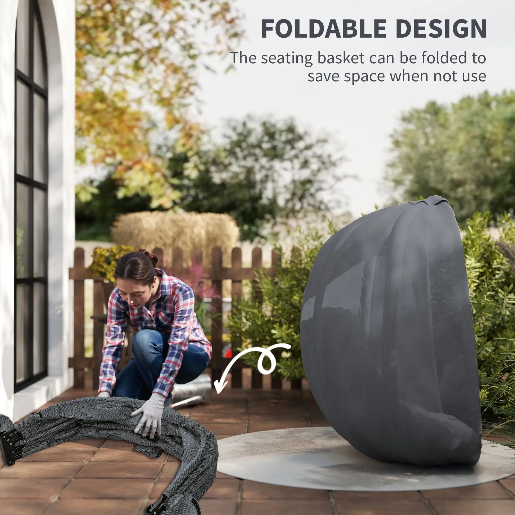 Hanging Egg Chair, Outdoor Swing with Stand, Folding Basket, Grey Patio Swings with Stand at Gallery Canada