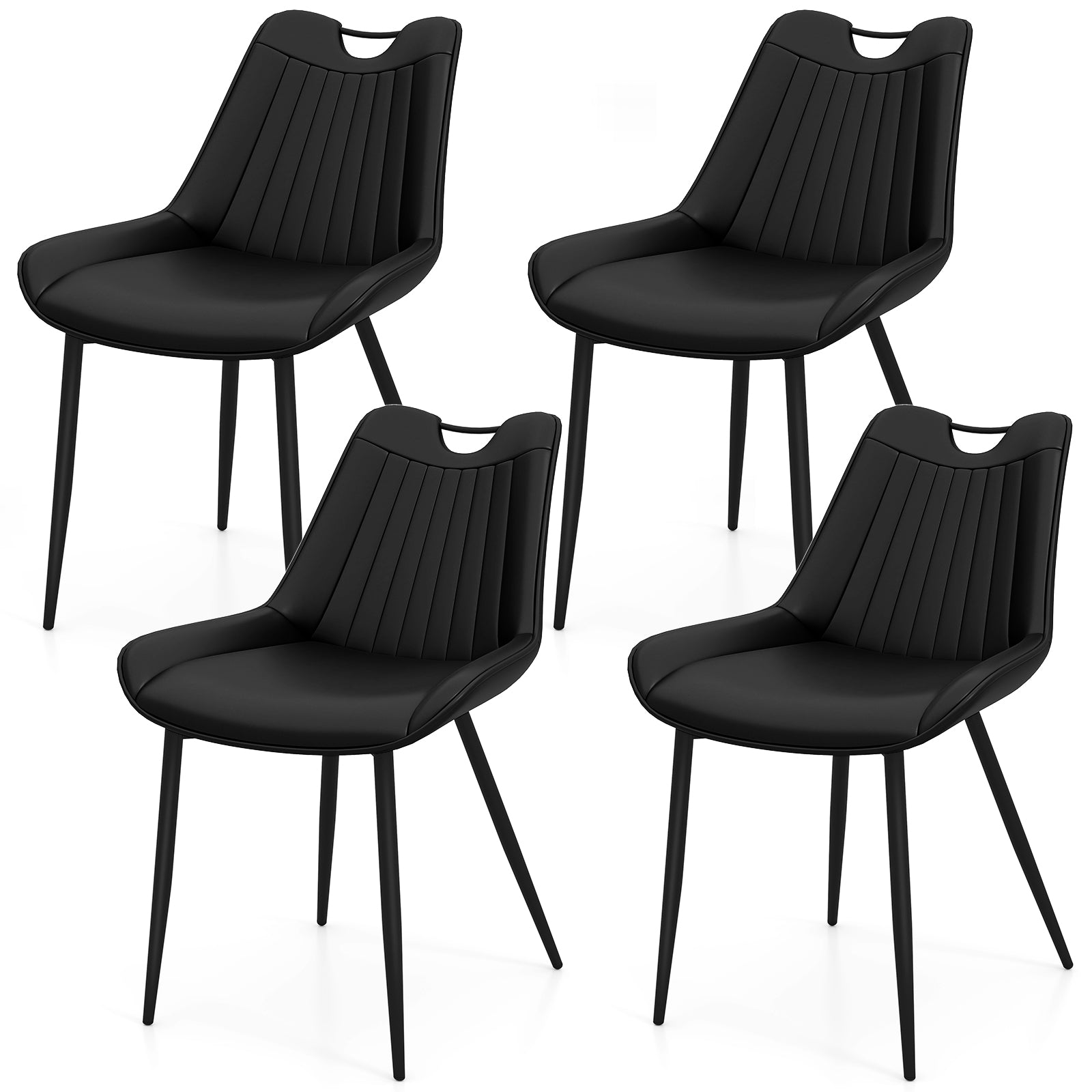 Dining Chair Set of 4 Faux Leather Upholstered Kitchen Chairs with Metal Legs, Black Kitchen & Dining Black at Gallery Canada