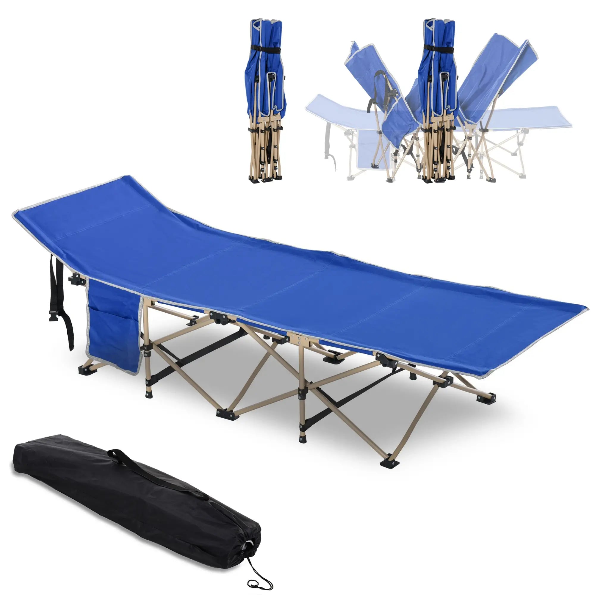 Folding Camping Cot for Adults, with Carry Bag, Side Pocket, Navy Blue Camping Cots at Gallery Canada