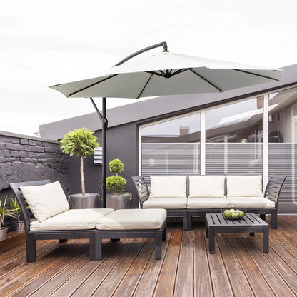 9.7ft Offset Patio Umbrella, Crank Handle, 8 Ribs, Cross Base, Cream Cantilever Umbrellas at Gallery Canada