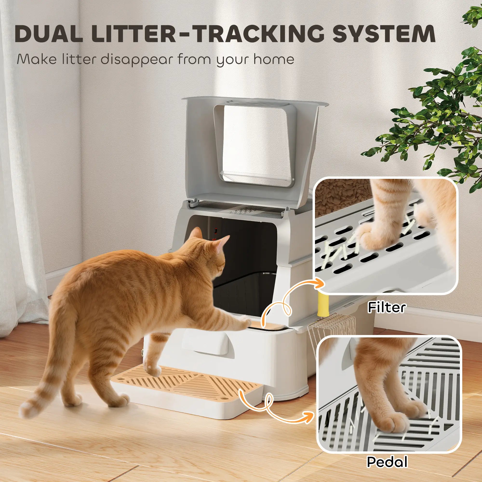 80L XL Stainless Steel Cat Litter Box, Flip Cover, Pull-Out Drawer, High Sided, Pedal, Light Grey Cat Litter Box Enclosures at Gallery Canada