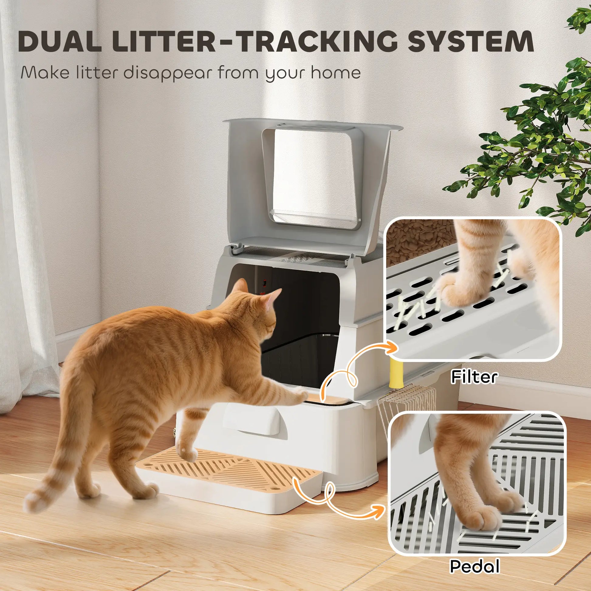 80L XL Stainless Steel Cat Litter Box, Flip Cover, Pull-Out Drawer, High Sided, Pedal, Light Grey Cat Litter Box Enclosures at Gallery Canada