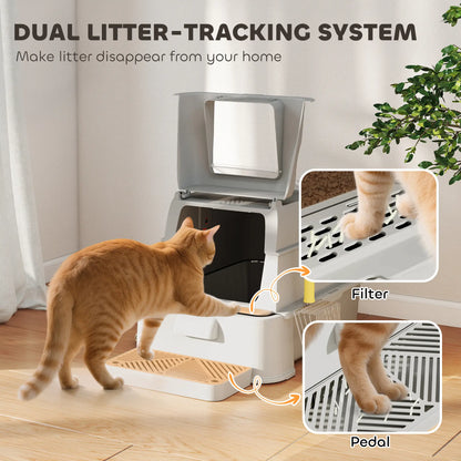 80L XL Stainless Steel Cat Litter Box, Flip Cover, Pull-Out Drawer, High Sided, Pedal, Light Grey Cat Litter Box Enclosures at Gallery Canada